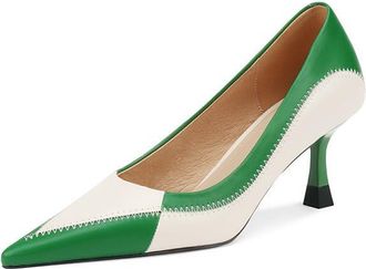 TinaCus Womens Pointed Toe Multicolor Genuine Leather Handmade Stiletto Mid Heel Trendy Pumps Shoes, Green, 5 UK