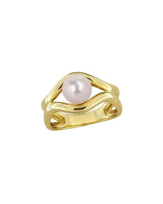 Rina Limor Gold-Plated Silver 2.53 ct. tw. Lab-Grown Gemstone & 7-7.5mm Pearl Ring