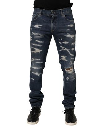 Dolce & Gabbana Blue Tattered Cotton Skinny Men Denim Jeans Co+02 Clothing