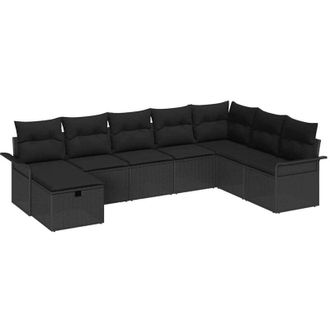 vidaXL Conjunto De Sof&aacute; De Jard&iacute;n Manual 8 Pcs Negro Rat&aacute;n Sint&eacute;tico