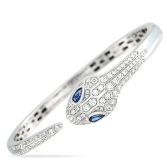 Bulgari Serpenti Seduttori 18K White Gold 1.0ct Diamond and Sapphire Bracelet Size Small BV17-051526