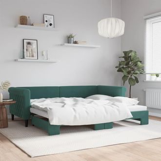 vidaXL Sof&aacute; Cama Nido Terciopelo Verde Oscuro 90x200 Cm Vidaxl