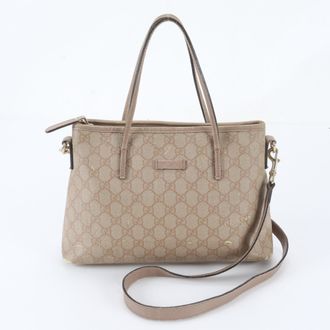 Gucci Pink Beige Leather Coated Canvas Handbag Shoulder Bag Tote Bag (Pre-Owned)