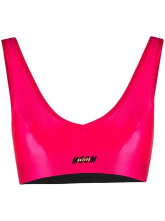 Msgm logo-print crop top - women - Polyamide/Spandex/Elastane - S - Pink