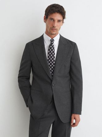 Reiss Mens Charcoal Grey Wool Single-breasted Classic-fit Suit Blazer, 40