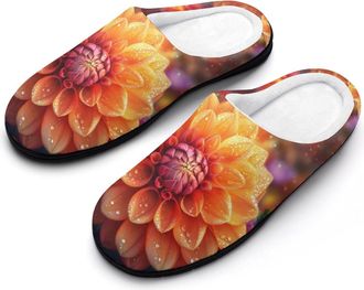 Generic Orange Dahlia Floral Plants Womens Slippers Warm House Slippers Indoor House Shoes with Anti-Skid Rubber Sole