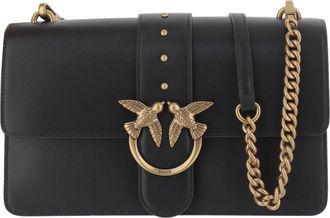 Pinko Black Love One Classic Leather Shoulder Bag