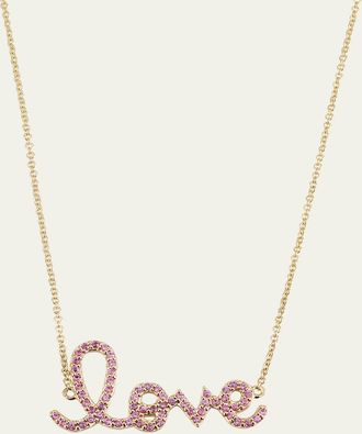 Sydney Evan 14K Gold Medium Love Script Pink Sapphire Necklace