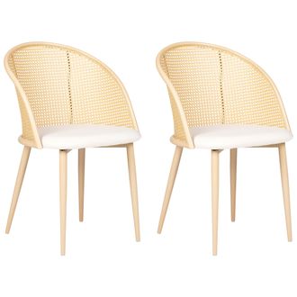 Beliani Beliani - Conjunto De 2 Sillas Retro Asiento De Tela Beige Claro Estructura Met&aacute;lica Efecto Madera Clara Respaldo De Trenza Vienesa Cornell