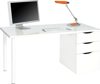 Dmora Escritorio Ddamic, Escritorio De Oficina Reversible, Mesa De Estudio Con Cajonera De 2 Cajones Y 1 Puerta, 138x60h74 Cm, Blanco - Dmora