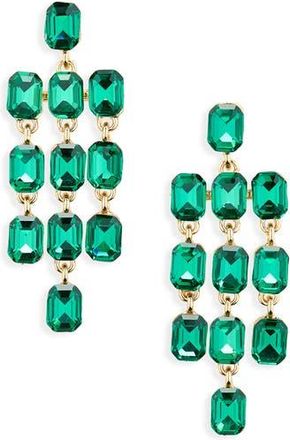 Cara Fringe Baguette Crystal Chandelier Drop Earrings in Gold/Green at Nordstrom Rack