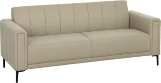 HOMCOM 3 Seater Sofa - Modern Fabric Couch with Channel Tufted - Khaki | TJ Hughes