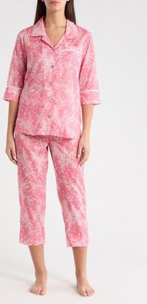 Papinelle Sleepwear Cheri Blossom Cotton Sateen Crop Pajamas in Pink Lemonade at Nordstrom, Size Xx-Large