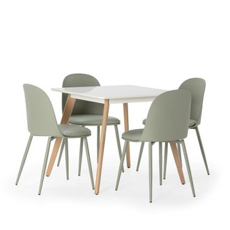 HOMN Juego de mesa 80x80 cm y 4 sillas de comedor color verde