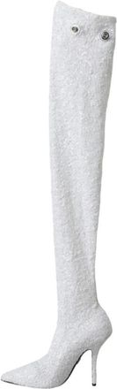 Dolce & Gabbana Paillet Over-de-Knie Laarzen - Dames - Over de knie laarzen - Wit - 36 EU - Polyester - Schoenen