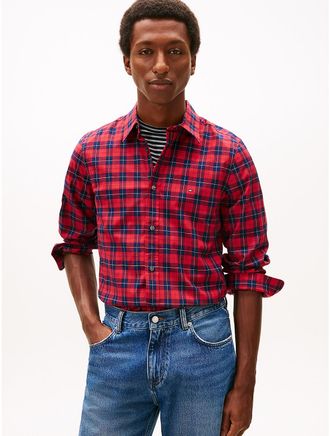 Tommy Hilfiger Mens Slim Fit Plaid All-Day Shirt - Red - XXXL
