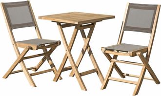 Macabane Mesa y sillas de jardín de madera de teca y textileno 2 personas