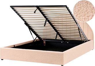 Beliani Cama Minimalista Con Almacenaje 160 X 200 Cm De Boucl&eacute; Moderna Con Cabecero Rosa Melocot&oacute;n Chadenet