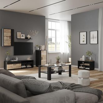 Vicco Conjunto De Sal&oacute;n Berno, Negro/roble Arena, Juego De 5 Piezas, Vicco