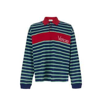 Versace Logo-detail Striped Long-sleeve Polo Shirt