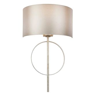 Loops Antique Silver Leaf Wall Light & Mink Satin Half Shade Dimmable Filament Lamp in Metallics