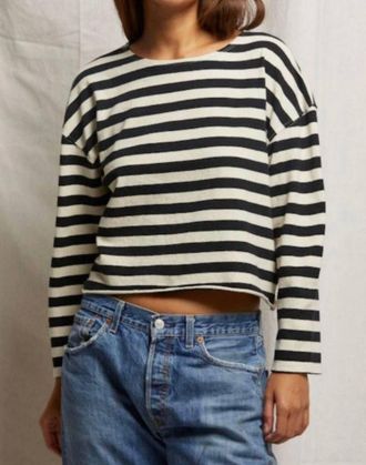 perfectwhitetee Taylor Recycled Cotton Striped Long Sleeve Top In Black Natural Stripe