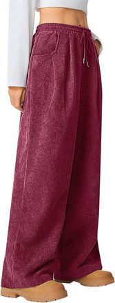 Generic Womens Corduroy Trousers Button Mid Rise Wide Leg Corduroy Trousers Comfy Loose Cord Palazzo Pants Trendy Fall Winter Business Casual Office Work Pant