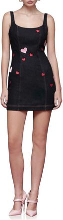 Avec Les Filles Heart Embroidered Paneled Denim Minidress in Rinse Wash at Nordstrom, Size 10