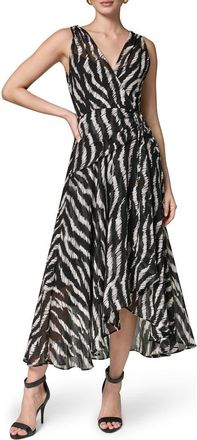 DKNY Print Ruched Chiffon Dress in Black Cream at Nordstrom, Size 16