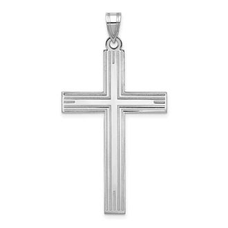 Diamond2Deal 14k White Gold Solid Laser Etched Cross Pendant