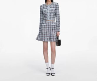 Self Portrait Check Knit Mini Skirt In Blue
