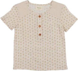 Maniere Kids Blossom Print Textured Cotton Blend Henley in Honey at Nordstrom, Size 18M