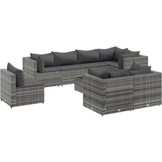 vidaXL Set De Muebles De Jard&iacute;n 9 Pzas Y Cojines Rat&aacute;n Sint&eacute;tico Gris Vidaxl