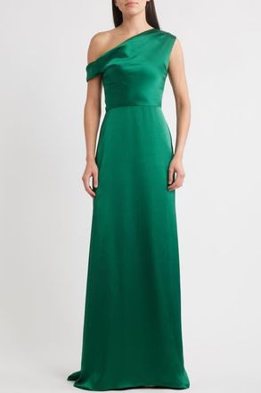 Amsale Alden One-Shoulder Satin Gown in Emerald at Nordstrom, Size 14