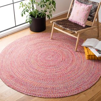 Safavieh Braided Flat Weave Area Rug, Pink / Yellow Country Floral Style Easy Care
