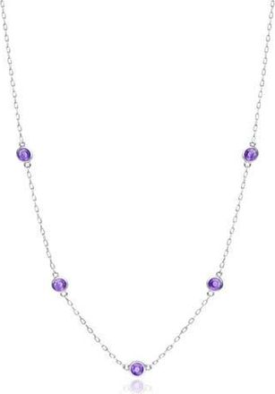 House of Frosted 14K White Gold Amethyst Station Chain Necklace at Nordstrom Rack, Size 16