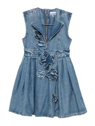Ganni Flower Denim Puff Mini Dress