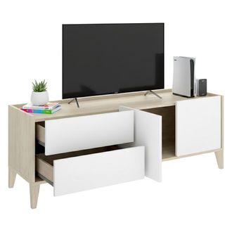 Dmora Mueble Tv Waynes, 2 Cajones, 1 Estante, 2 Puertas, 39x129x50h Cm Blanco