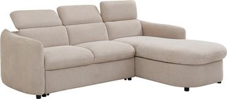 Vente-Unique Sof&aacute; rinconera derecha convertible de tela beige RAVIELA
