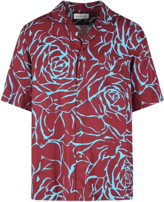 Dries Van Noten Carltone Burgundy And Light Blue Viscose Shirt