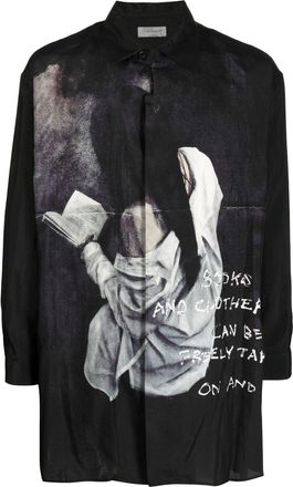 Yohji Yamamoto graphic-print long-sleeve shirt - men - Silk - 3 - Black