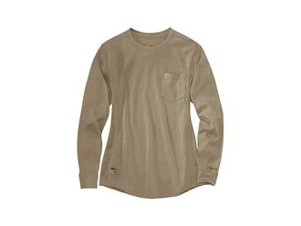 Carhartt Work in Progress Flame-Resistant Force(r) Cotton Long Sleeve Crew Womens Clothing Khaki : 2XL