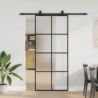 Berkfield Home Sliding Door with Hardware Set Black 90x205 cm ESG Glass