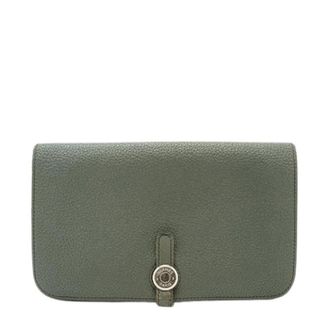 Herm&egrave;s Pre-owned Wallets, female, Green, Size: ONE SIZE Pre-owned Dogon Duo Vert Amande Palladium GM Togo Wallet