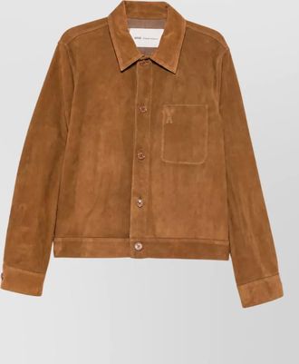 Ami leather single breasted coat