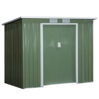 OUTSUNNY Cobertizo De Jard&iacute;n 213x130x172 Cm Base De 2,42 M&sup2; Caseta De Exterior Met&aacute;lica Para Almacenamiento De Herramientas Con 2 Puertas Correderas