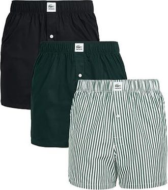 Lacoste 3-Pack Striped Cotton Poplin Boxers Mens Underwear Green/White/Black : XL (EUR 7)