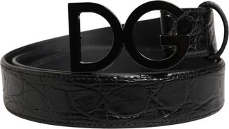 Dolce & Gabbana Men Black Exotic Leather Logo Buckle Mens Belt