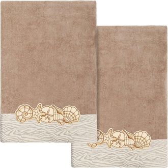 Linum Home Textiles 100% Turkish Cotton Shell Row 2Pc Embellished Bath Towel Set
