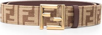 Fendi logo-jacquard canvas belt - women - Canvas/Calf Leather - 75 - Brown